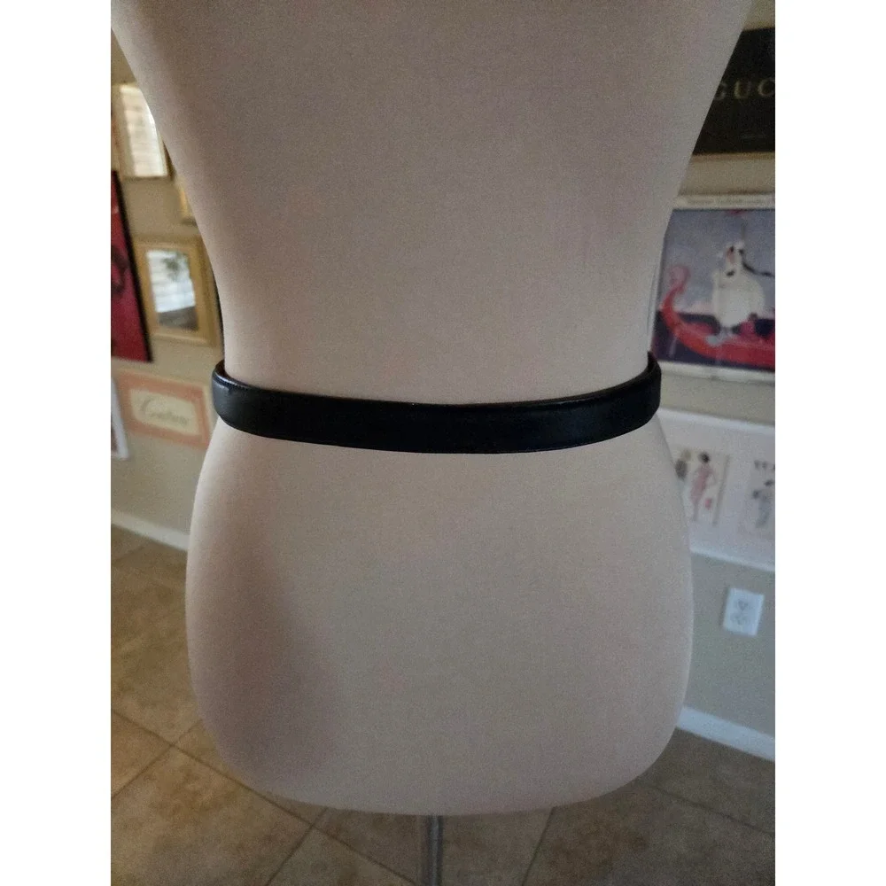 Lauren Ralph Lauren Black Italian Leather Skinny Belt Gold D-Ring Buckle LRL